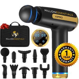 MillonEssentials V2Pro Massage Gun - 20 Speeds - 10 Heads - LCD Touch Screen